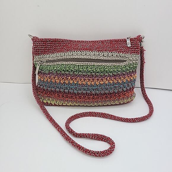The SAK Crochet Striped Bag Crossbody Purse Knit Bobo Rainbow Colorful - Picture 1 of 5